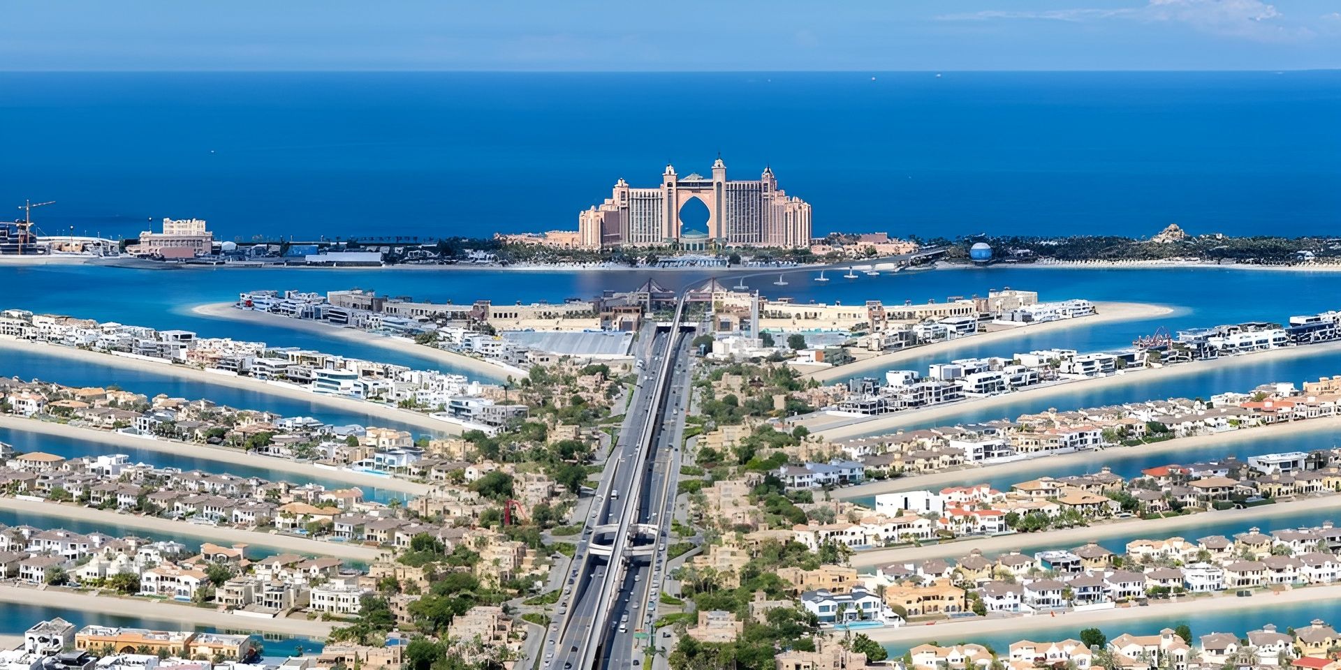 Aerial view of Palm Jumeirah and Atlantis in Dubai, United Arab Emirates